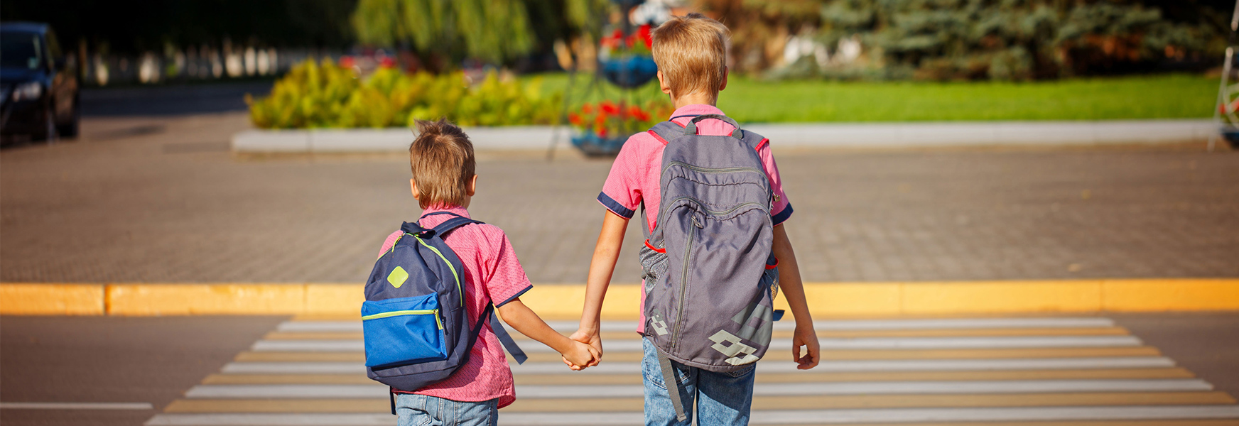 kids walking in the crosswalk