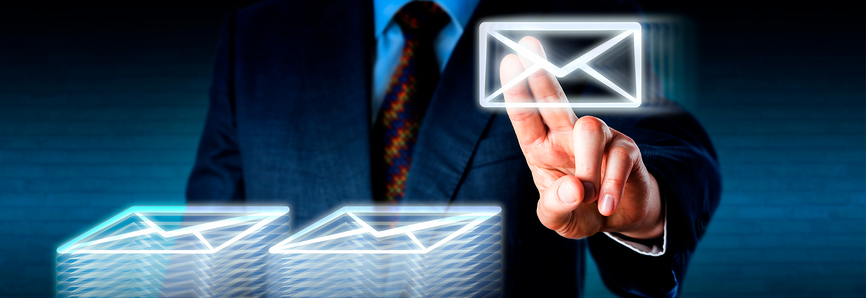 Man in suit pressing digital envelope