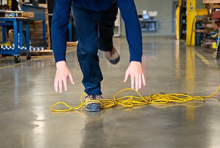 worker trips on electric cord