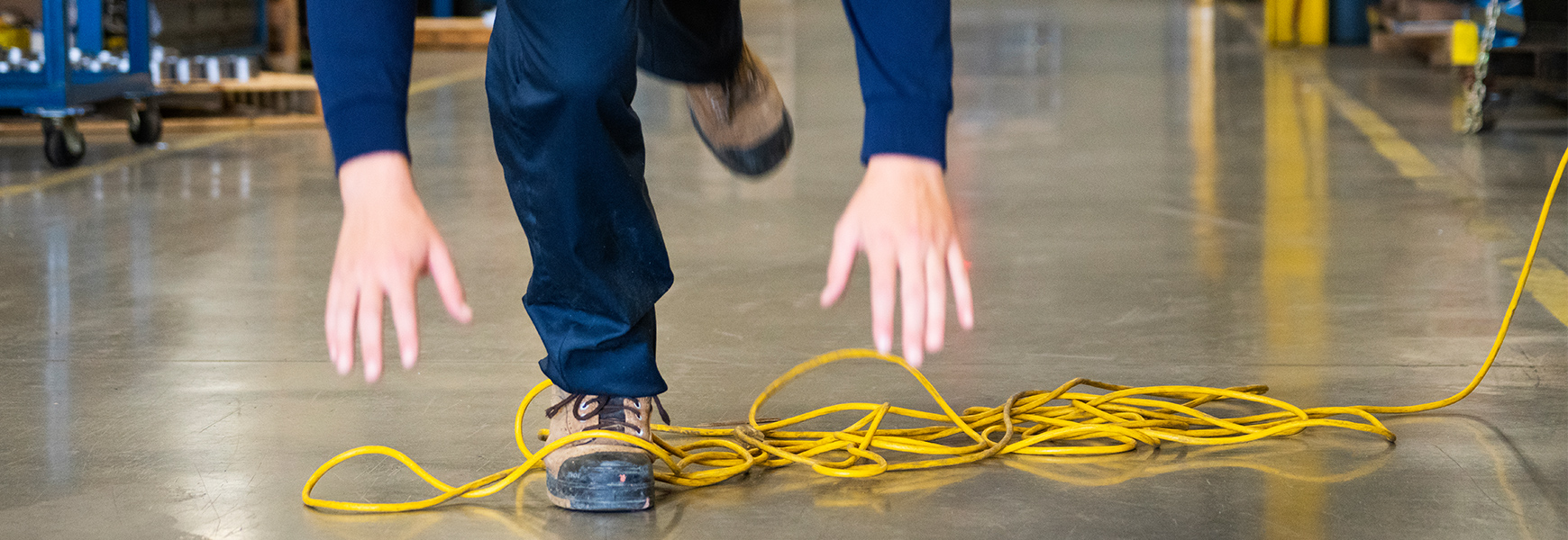 worker trips on electric cord