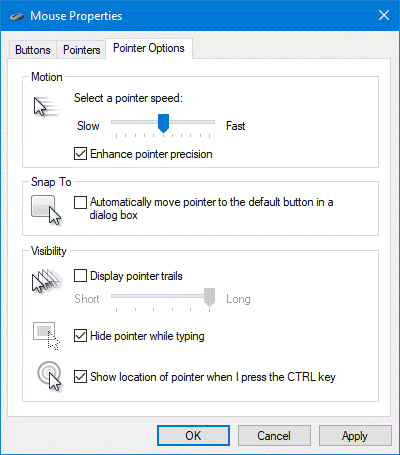 Computer screenshot of Mouse settings