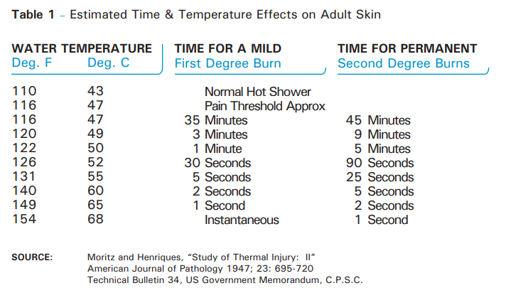 Estimated Time and Temperature effects on Adult Skin