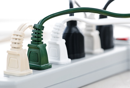Electrical outlets plugged into power strip