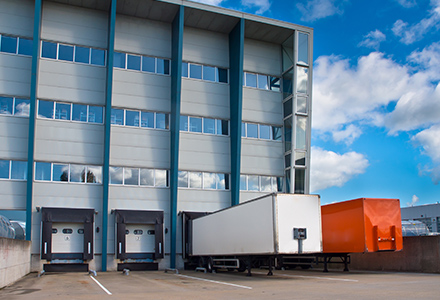 Shipping containers at loading dock