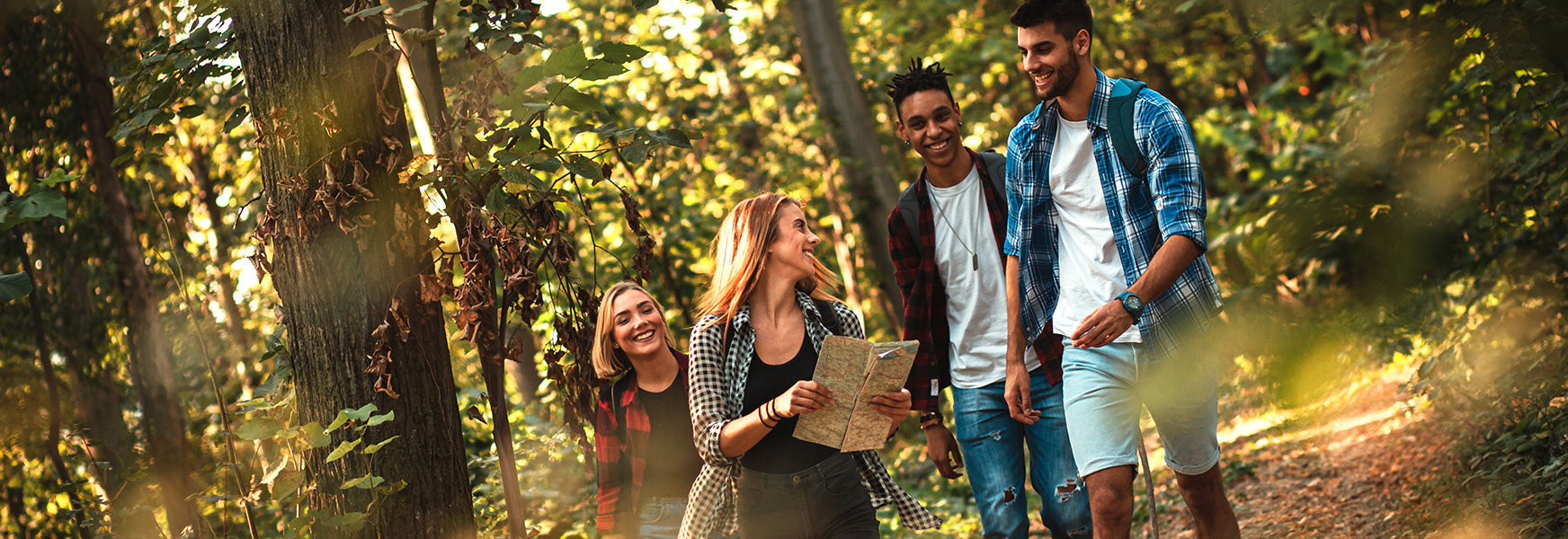 Young adults having fun on a hike