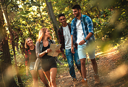 Young adults having fun on a hike