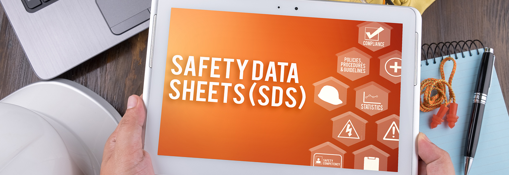 Safety Data Sheet shown on tablet
