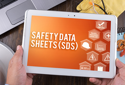 Safety Data Sheet shown on tablet