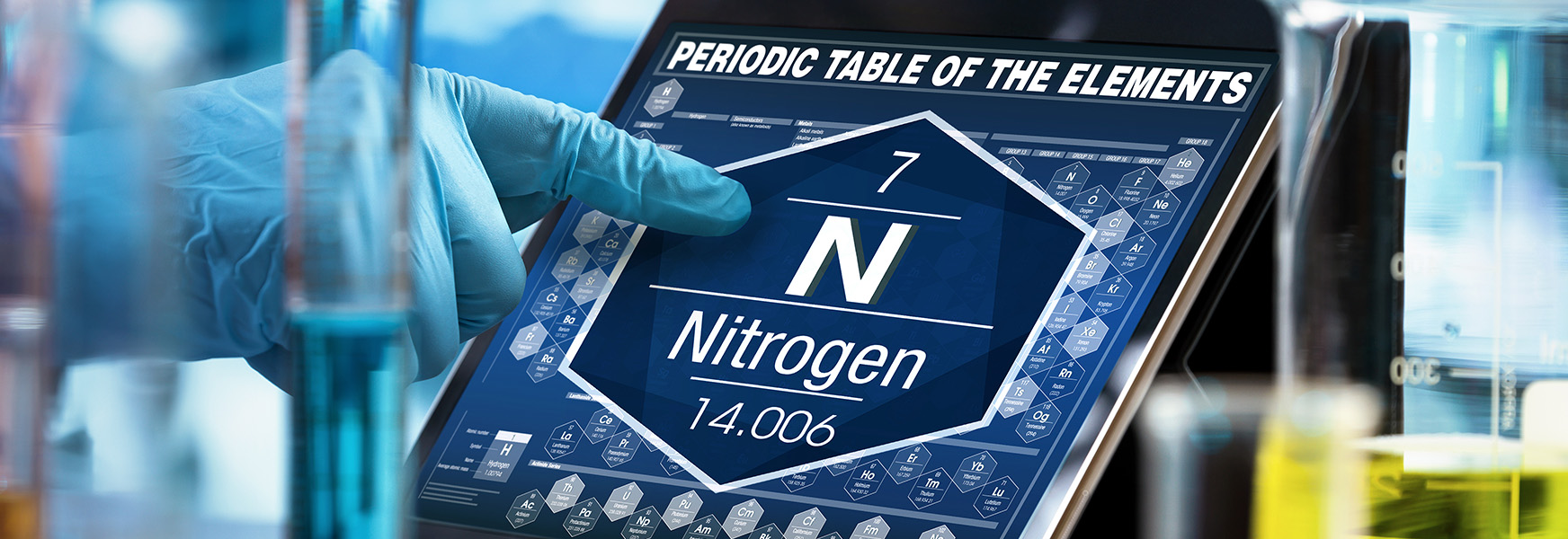 Nitrogen element shown on tablet in chemical lab