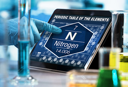 Nitrogen element shown on tablet in chemical lab