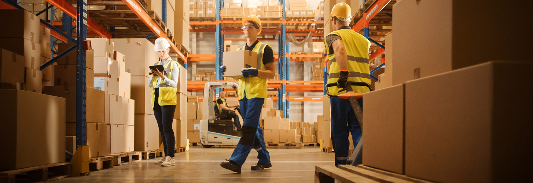 Warehouse workers working in retail warehouse