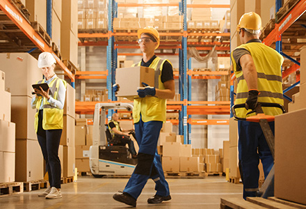 Warehouse workers working in retail warehouse