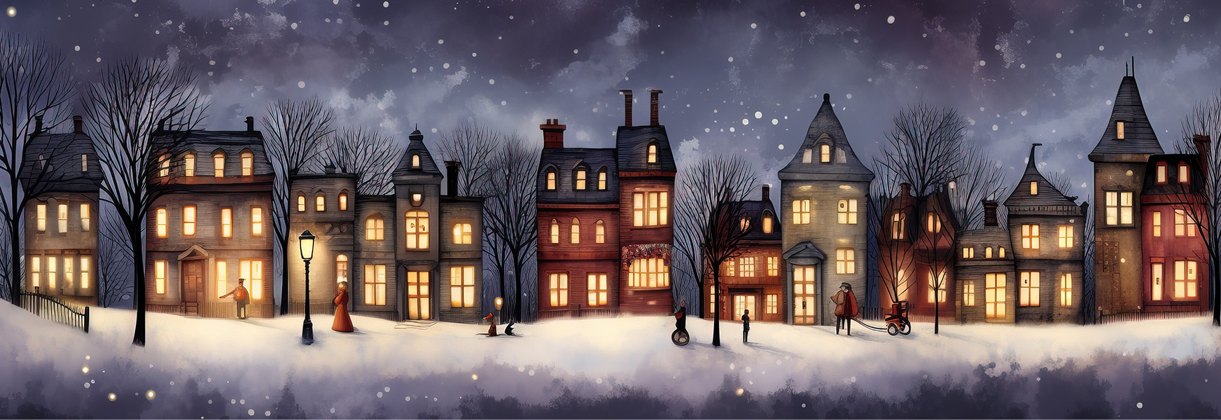 festive winter village illustration