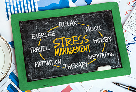 stress management tips written on a chalkboard