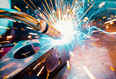 Sparks flying during metal weld