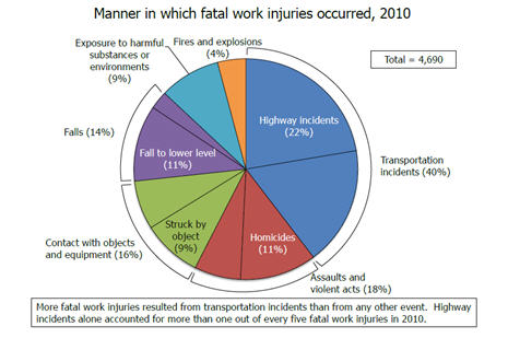 Pie chart depicting how fatal work injuries occurred.