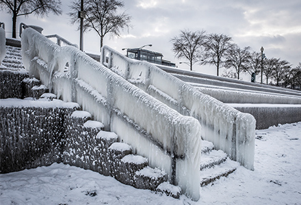 Staircase covered in ice